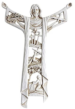 Fenteer Risen Statue Hollow Out Church Wall ian Crucifix Collectible Figurines Relics Sculpture Home Living Gift