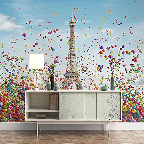 FVGKYS Wandbilder Schlafzimmer Erwachsene Kinder Tapete Plakate 3D Bunte Luftballons Pariser Turm Selbstklebend Wandgemälde Wandtattoo Kunst Dekoration Für Wohnzimmer Küche Wanddekoration 200x150cm