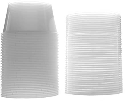 Party Warehouse - 50 Clear Plastic Round 16oz (450ml) Containers and 50 Lids - Microwave and Freezer Safe - Recyclable - Great for Takeaways and all Food Storage (50 Deli Pots & 50 Lids)