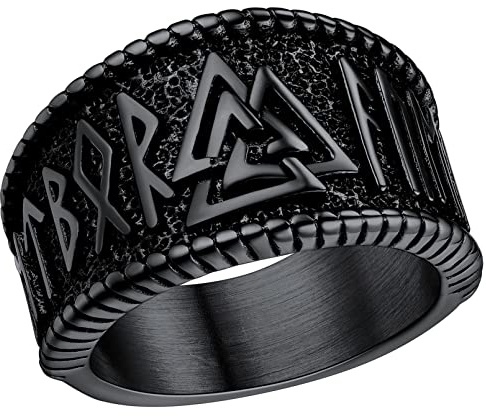 FaithHeart Ring für Herren Damen,14.3mm Breit Edelstahl Fingerring in Größe 54-72, Wikinger Rune Fingerring mit Geschenkbox für Vatertag Valentinstag Geburtstag