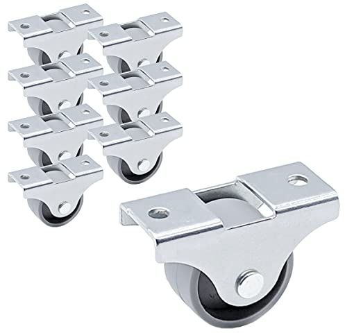 SKIR'CO (8 Stück) Kleine 25mm Möbelrollen Grau Kunststoffrollen Non-Swivel Bockrollen One-Way Direction (8)