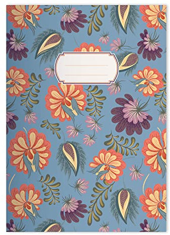 Kartenkaufrausch 4x Elegante florale DIN A4 Schulheft, Schreibhefte mit üppigen Jugendstil Blüten in Hellblau Lineatur 27 (liniertes Heft)