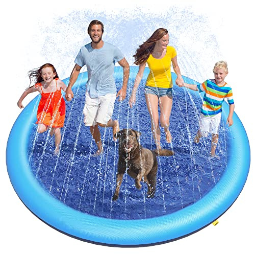 Peteast Anti-Slip Splash Pad for Kids and Dogs - 86in 0.58 mm Thicken Sprinkler Dog Pool for Summer Outdoor Water Toys - Fun Backyard Play Mat for Pets