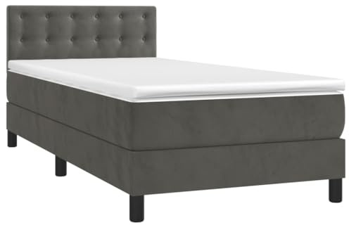 vidaXL Boxspringbett mit Matratze LED Polsterbett Bett Einzelbett Bettgestell Bettrahmen Lattenrost Hotelbett Schlafzimmerbett Dunkelgrau 100x200cm Samt