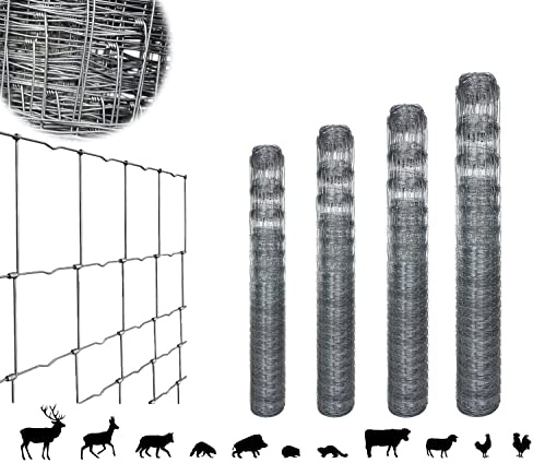 50m ROYSSON Wildzaun verzinkt 27 größen forstzaun gartenzaun drahtzaun 50 m knotengeflecht Tierzaun für Tiere, Nutztiere (150/15/15 x 50m)