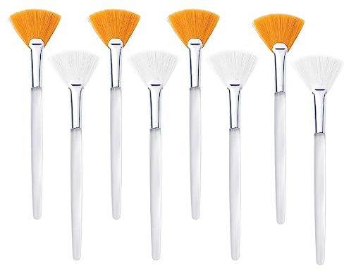 YATEICBC- 8 Pcs Pincel para la cara, Pincel abanico, Pincel abanico cosméticos, Pincel de maquillaje con mango de plástico transparente, Crema facial herramienta de maquillaje