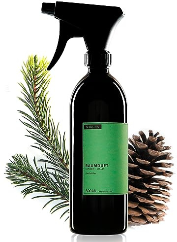 NAKURA® Bio Raumspray TANNEN – WALD 500 ml – Duftspray mit ätherischen Ölen – Lufterfrischer für große Räume, Wohnzimmer, Bad & Büro – 100% naturrein, ohne synthetische Duftstoffe – XL Größe