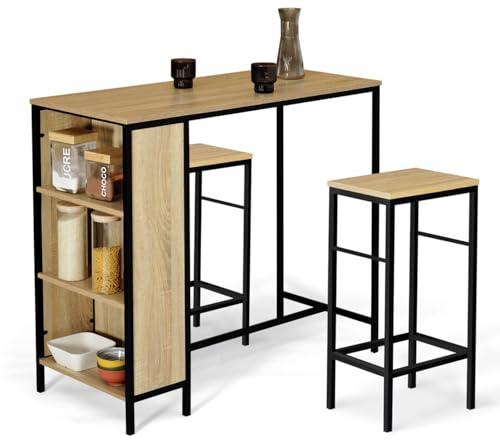 IDMarket - Ensemble Table de Bar Detroit et 2 tabourets Design Industriel