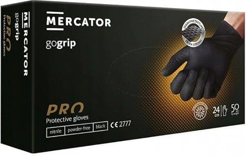 GEGRIP Einweghandschuhe, Einmalhandschuhe extra stark, Nitrilhandschuhe , 3x dicker, Handschuhe Einweg mit Diamant Grip, Arbeitshandschuhe,Industrie&Montage, versch. Farben,50 Stk/Box (Schwarz, L)