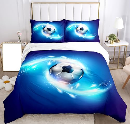 Juegos de Ropa de Cama para niños, diseño de fútbol, Funda de Almohada de 80 x 80 cm, Juego de Ropa de Cama de fútbol para niños, diseño de fútbol, Efecto 3D, Microfibra,