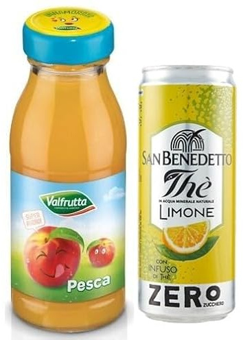 48er-Pack Valfrutta Succhi di Frutta Pasca, Fruchtsaft mit Italienische Pfirsiche,alkoholfreies Getränk,125ml Einweg-Glasflasche + 1er-Pack San Benedetto Eistee mit Zitrone Ohne Zucker 330ml Dose