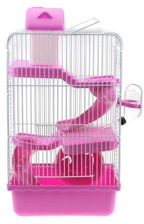 Angoily Luxuriöser Dreischichtiger Hamsterkäfig Für Kleine Haustiere Tragbares Chinchilla-Haus Mit Laufrad Und Auslaufsicherem Wasserspender Sanftem Rosa Für Nagerliebhaber