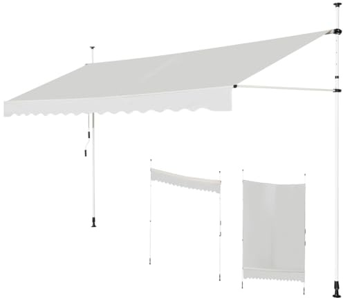 GOPLUS Klemmmarkise 200cm breit, Markise Balkon ohne Bohren, Markise mit Handkurbel, UV-beständig höhenverstellbar wasserabweisend, Sonnenschutz für Balkon Terrasse & Garten (Beige, 200cm)
