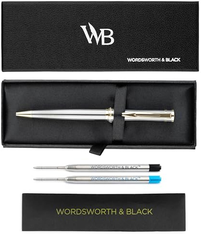 Wordsworth & Black Kugelschreiber Set Hochwertig, Edel, Luxus, Silbergold | Kuli, Ballpoint Pen, 24K Gold, Geschenk für Männer & Frauen, Feine Mine, Nachfüllbar + Ersatzmine, Schreiben & Büro, Herren