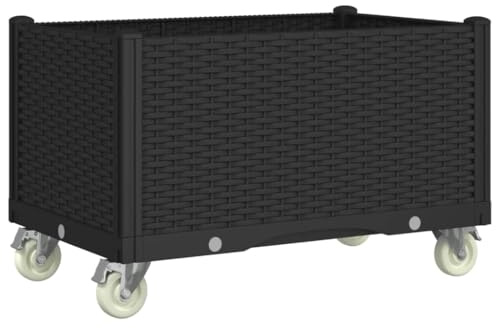 vidaXL Pflanzkasten, Hochbeet mit Rollen Rattan-Optik, Pflanzkübel für Garten Terrasse, Pflanzbeet Gemüsebeet Blumenbeet Blumenkasten, Schwarz 80x50x54cm PP
