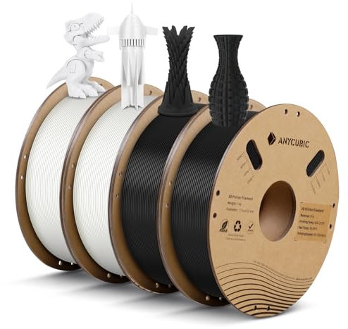 ANYCUBIC PLA Filament 1.75mm, 4KG 3D Drucker Filament PLA Maßgenauigkeit +/- 0,02 mm, Vakuumverpackung, Intelligente Identifikation, Schwarz&Weiß(4PCS)