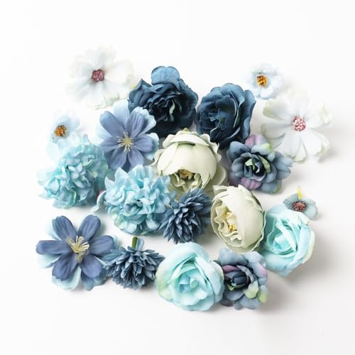 WJWINER 1 Paket künstliche Blume, blaue Stoffblume, Material Kit, Deko für DIY, Girlande für Hochzeit, Blumenstrauß, Party, Dekoration
