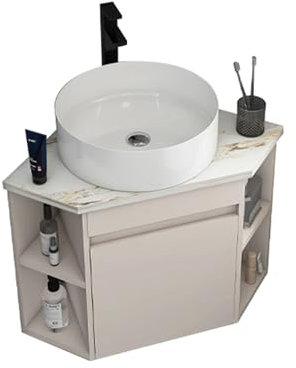 JOSIAHCQ Mobile Bagno con Lavabo Lavandino Bagno con Mobiletto Mobili Bagno Sospesi con Lavabo da Appoggio con Rubinetto Freddo E Caldo Perfetto per Piccoli Spazi(43cm/16.92in)