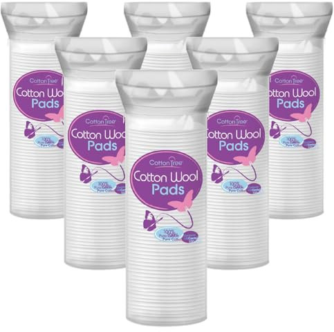 Cotton Tree 100% Pure Cotton, Round Cotton Wool Pads, 80 Count, 6 Pack