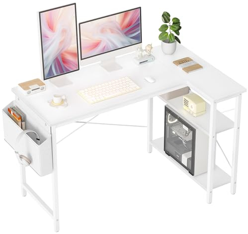 BEXEVUE L-förmiger Schreibtisch – 120x70 cm Gaming Tisch mit Ablagefächer, Umkehrbarer PC Ecktisch Computertisch, Corner Gaming Tisch für Studium Arbeit Zuhause Schlafzimmer, Weiß
