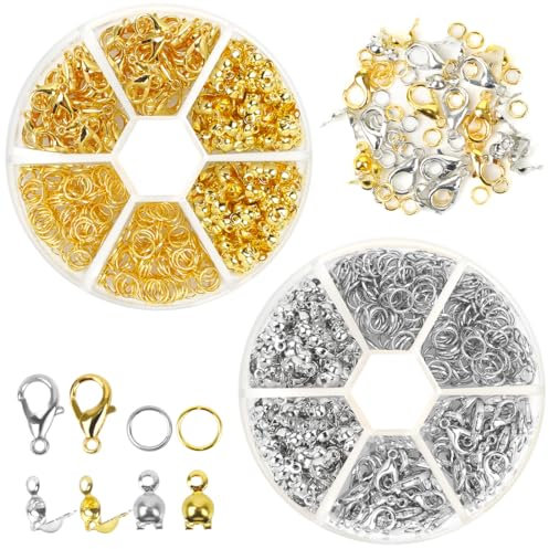 Kettenverschluss, 1140 Stück Verschlüsse für Armbänder Set, Armband Verschlüsse, Kettenverschlüsse zum Basteln, Karabinerverschluss Biegeringe Crimpenden für Halsketten Armband Schmuck Basteln DIY