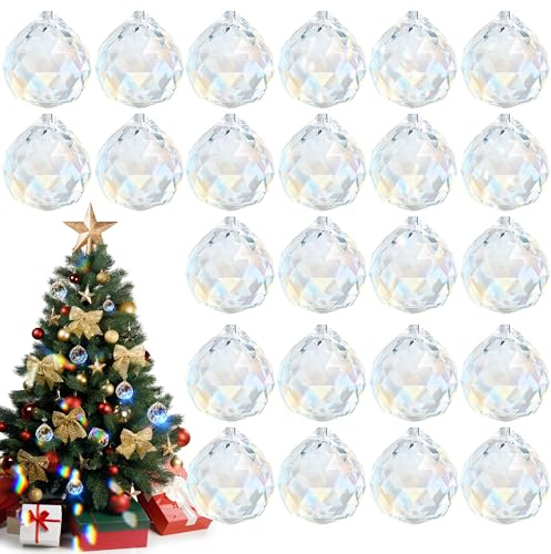 24Stück 20mm Kristallkugel Sonnenfänger Kristall Prisma Glas | Regenbogen Bunte Kristalle zum Aufhängen für Fenster Feng Shui Geschenk Clear