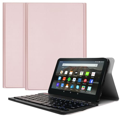 TECHGEAR Funda de teclado para Amazon Fire HD 8 pulgadas 14ª/12ª generación, 2024/2022, piel sintética, teclado inalámbrico Bluetooth desmontable UK QWERTY y soporte, funda para teclado Amazon Fire HD