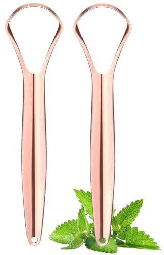Tongue Scraper for Adults(2 Pack), Cure Bad Breath (Medical Grade), Stainless Steel Tongue Cleaners, Metal Tongue Scrapers Fresher Breath in Seconds,Copper Tongue Scraper