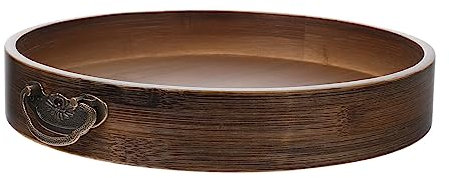 TOPBATHY Retro Bamboo Tray Metal Handle Round for Home Serveware and Kitchen Organization
