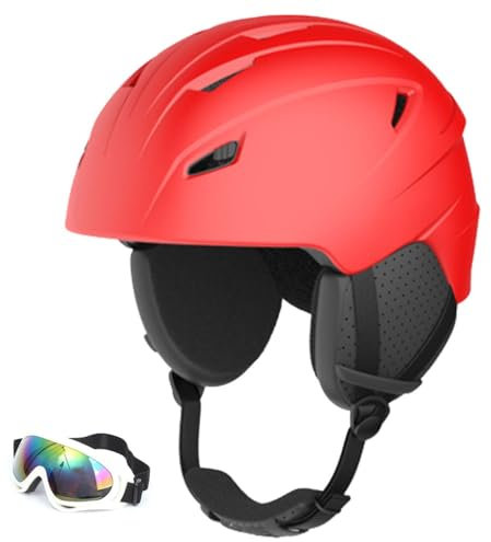 Kinder-Skihelm Kinder Ski-Helm in sportlichem Design stoßfester Skihelm Mädchen & Jungen Atmungsaktiver Ski-Helm Größenverstellbar(B Matte red,M(54-57CM))