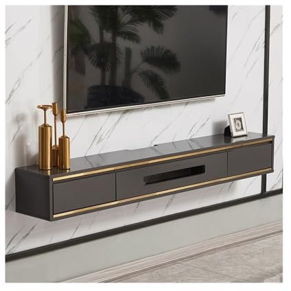 TV Schrank Hängend Schwebender TV-Ständer mit Stauraum, moderne TV-Konsole zur Wandmontage for unter dem Fernseher, schwebende Medienkonsole aus Gummiholz ​​für Schlafzimmer und Wohnzimmer TV Lowboard