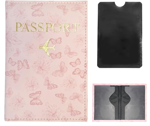 FloraMolly Porte Passeport Voyage pour Fille Enfant, Porte - Passeport en Similicuir Portable, Carte de Billet de Passeport Carte d'embarquement imperméable à l'eau Accessoires de Voyage - Rose