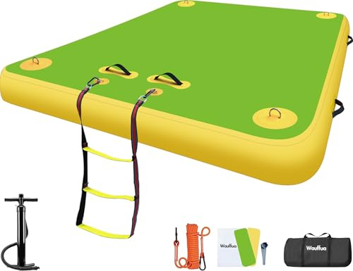 Wauffua Floating Dock for Lakes, Non-Slip Air Dock Floating Platform, Lake Floats for Adults, Inflatable Floating Dock, Floating Island Raft with None-Slip Surface Swim Dock for Pool Ocean Beach