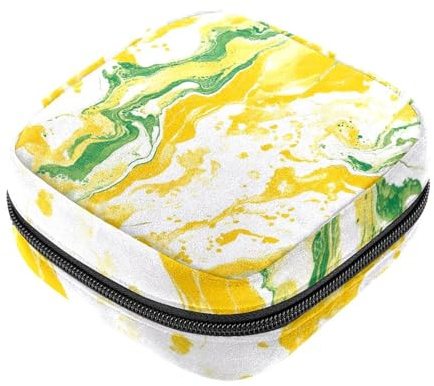 Borsa porta assorbenti con texture in marmo giallo, verde e bianco, borsa per il primo ciclo mestruale, per donne e ragazze, porta coppetta mestruale femminile