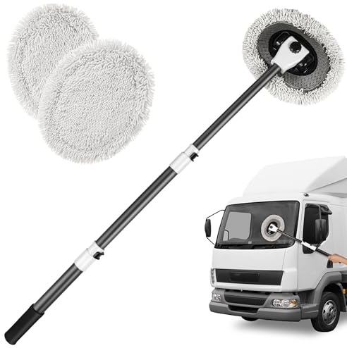 bemece Auto Waschbürste, Autowaschbürste Mit Teleskopstiel, 43 Langem Griff Autowaschmopp Für Auto, RV, Wohnwagen, Trucks (1 Chenille-Ersatzkopf), Black