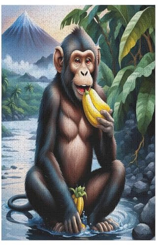 Animal AFFE 1000 Teile Puzzles Für Erwachsene Holzpuzzle Familienpuzzlespiel Stressabbau-Puzzle Für Erwachsene Kinder Ab 12 Jahren 78×53cm