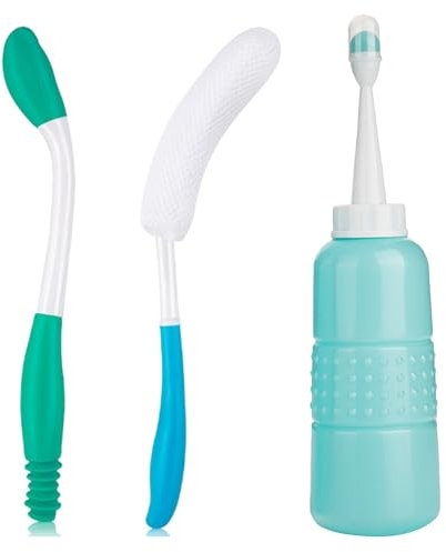 Herramientas de ayuda para el inodoro, kit de 3 piezas extendido y cómodo, limpiador de glúteos, portátil, cepillo corporal de bidé, herramienta de baño para discapacitados, ancianos y embarazadas
