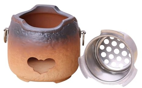 Réchaud à Charbon de Bois Portable en Argile, réchaud à thé, poterie Hibachi, avec poignée, Doublure Amovible, Plusieurs Modes de Chauffage, pour la Maison, Le Camping et Les Pique-niques