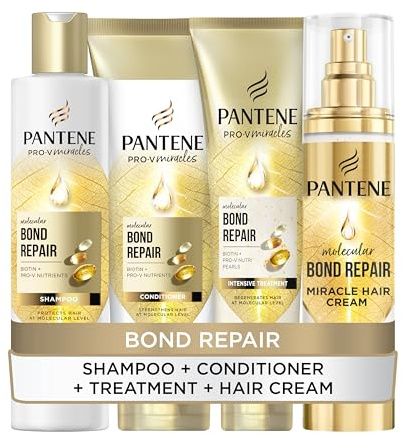 Pantene Bond Repair Shampoo + Conditioner + Deep Conditioning Treatment + 5in1 Lightweight Leave in Miracle Cream. Nourish & Strengthen damaged Hair. Repairs Split Ends. Repair Damaged hair bonds
