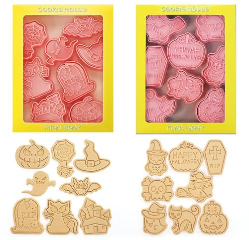 XFSRG 16 Piezas de Cortadores de Galletas Halloween Moldes de Calabaza Fantasma Murciélago Para Galletas Fondant Decoración para Hornear