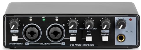 Audio Mixer, MD22 USB Interface 24-bit/192 KHZ Portable Professional Sound Card 48V Phantom Power for Equipment Guitar(Silver)