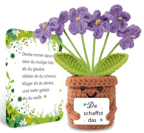BOAITE Gestrickte Vergissmeinnicht-Glücksbringer Du Schaffst Das Mutmacher Glücksbringer Prüfung Geschenk, Personalisiert Schutzengel Schulanfang Inhalt Schultüte Füllung, Geschenke zur Einschulung