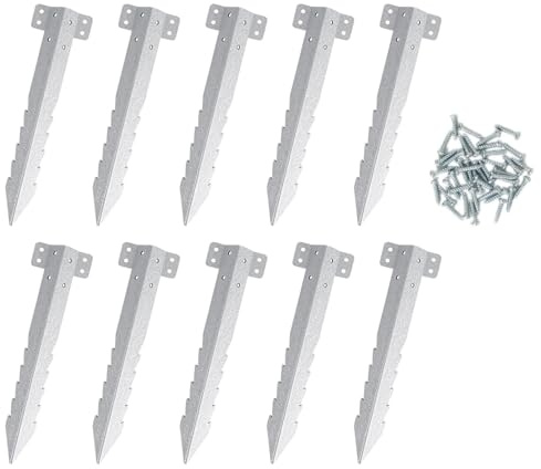 Tewzafiya Corner Brackets for Flowerbeds – 10 Metal Soil Spikes with Posts for Railway Crossbars | Heavy Duty for Edging Lawn Yard Fence Gardening