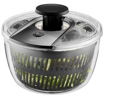GEFU Salatschleuder 5 l mit Push-Mechanismus - Salat-Trockner | Integrierter Ausgießer und Stopp-Button - Rutschfest mit Silikonring - Ideal für Salat, Kräuter und Gemüse