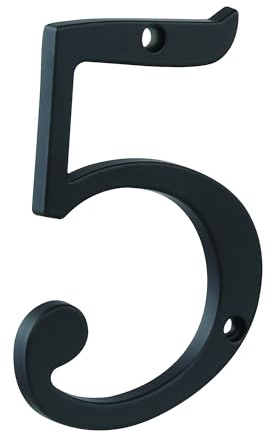 HASWARE 4-Zoll-Hausnummern aus Metall - schwarzes Zinklegierung-Türschild mit schwebendem Design rostbeständig pulverbeschichtet einfache Montage 0-9 (Nummer 5)