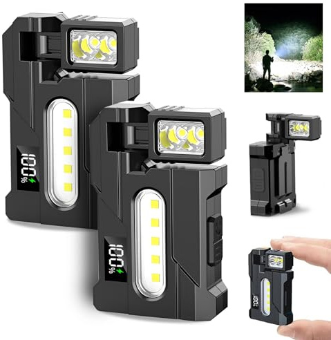 G5 EDC Flashlight – 2Pcs 400 Lumens Super Bright Rechargeable Mini Light with 270°Rotatable Magnet, 3 Modes Dual Light, 1200mAh Portable Flat Pocket Flashlights for Outdoor Camping Daily Carry (2Pcs)