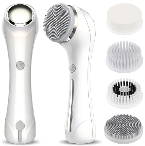 Limpiador Facial Electrico, Pengrity 3 en 1 Cepillo Limpiador Facial Electrico, con 4 Cabezales Limpiadores, 2 Velocidades, 360° Rotación, Masajeador facial con EMS y Calefacción, IPX7 Impermeable