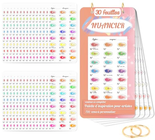 Farbkarte zum Ausmalen mit Loch, 30 Blatt, 18 x 9 cm, rosa Deckel mit 3 mm Loch, 720 Farbfelder, 300 g/m², goldfarbener Ring, einseitiger Druck, geeignet für Filzstifte (Orange)