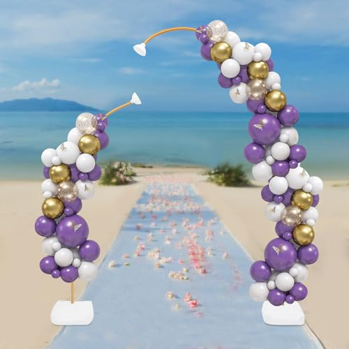 MIIWWOWO Bendable Balloon Arch Stand Kit 150cm + 200cm, with 2 Water Bags, Manual Pump, 30 Balloon Clips, Half Arch Balloon Stand for Wedding Party Birthday Baby Shower Festive Celebration Decorations