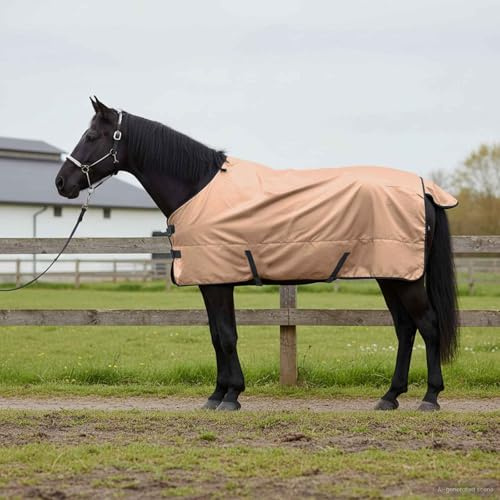 Hästfilt cappuccino av polyester 125 cm vattentät vindtät andas för stallvide utomhus med justerbar rem och svansklaff perfekt för vinterövergång och ridsport